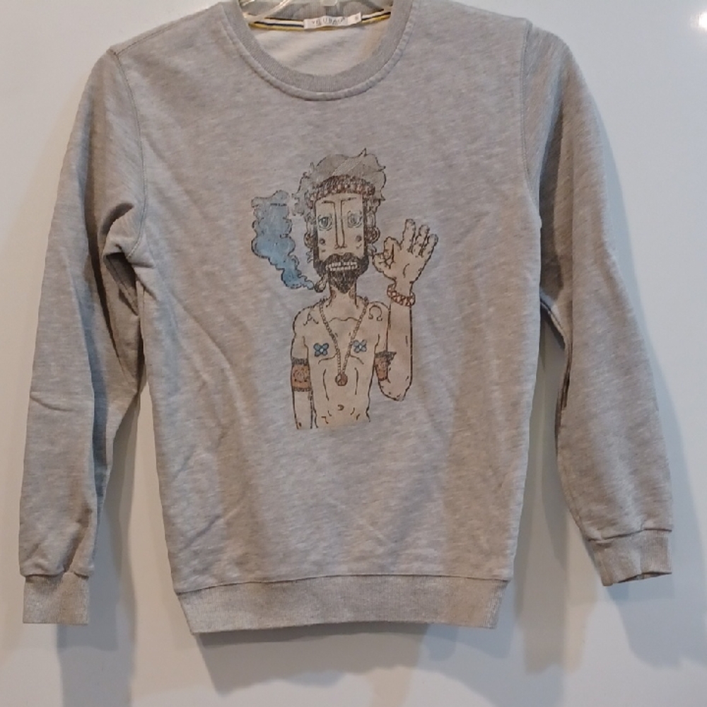 Yilulao Sm Grey Pullover Lightweight Sweatshirt Hippie Graphic